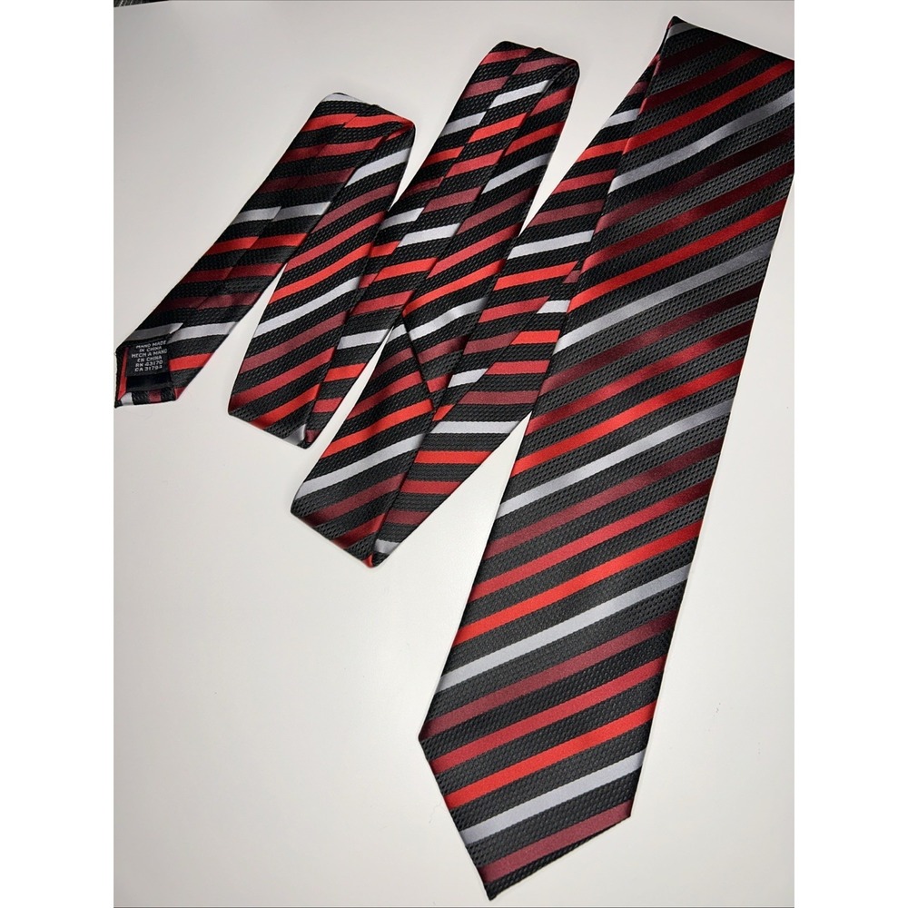 Tie Necktie Stripes Red Crimson Black 3.25 W Handmade Stafford Essentials Men's
